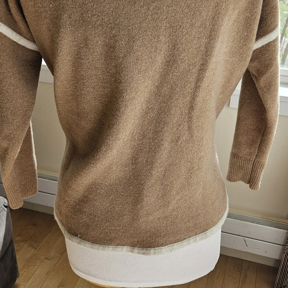 J. Crew Italian Wool Beige Contrast Trim Split Hem Sweater Wmn's S Flattering - Picture 5 of 5